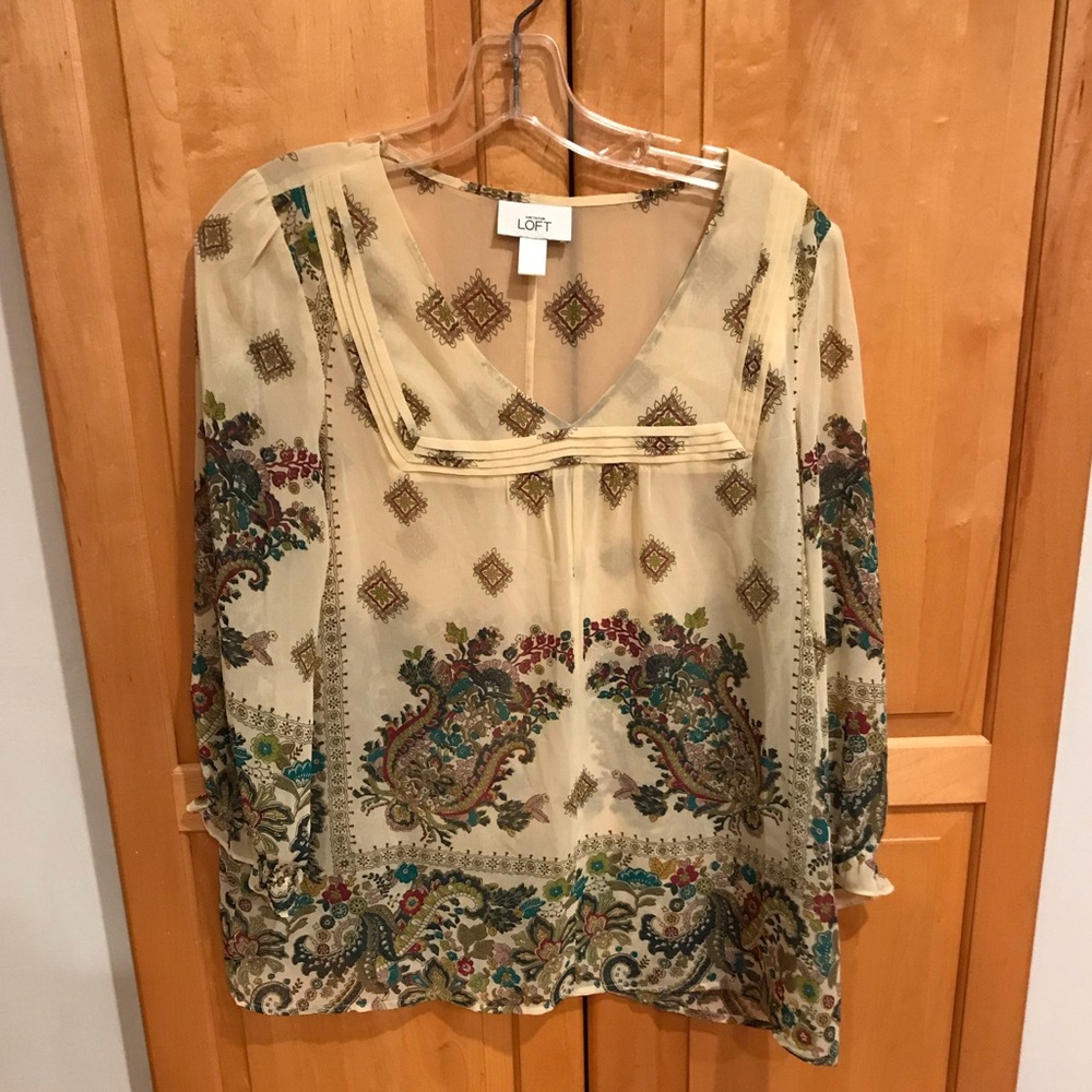 LOFT Cream Paisley Print Sheer Blouse